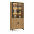 Vitrine mit 4 Tueren LED-Beleuchtung Eichenholzdekor Schwarz 90 x 40 x 190 cm