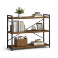 Buecherregal mit 3 Ablagen aus MDF und Stahl rechteckig Walnussbraun Schwarz 100 x 30 x 90 cm