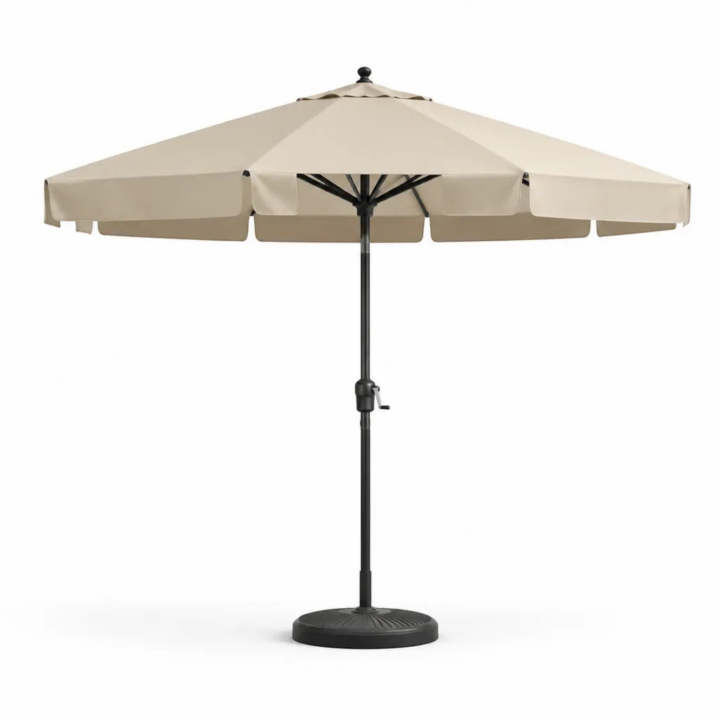Sonnenschirm mit Schirmstaender und Kurbel ? 300 cm Polyester achteckig Beige Schwarz