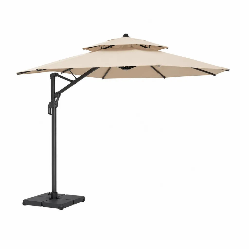 Ampelschirm mit 4-teiligem Sockel 300 x 300 x 245 cm Polyester quadratisch Beige