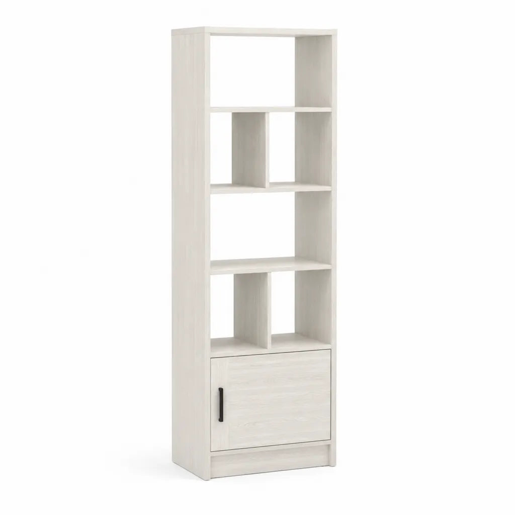 Buecherregal mit Schrankfach aus melaminbeschichteter Spanplatte rechteckig Weiss 40 x 30 x 180 cm