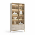 Vitrine mit LED Beleuchtung 90 x 40 x 190 cm aus MDF und Glas rechteckig cremeweiss goldfarben