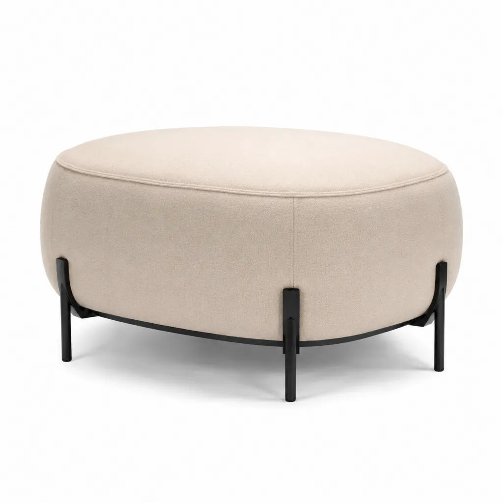 Runder Polsterhocker ? 80 cm Hoehe 42 cm mit Polyesterbezug Schaumstoffpolsterung und Stahlgestell Beige Schwarz