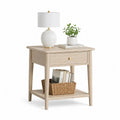 Beistelltisch mit Schublade und Ablage 50 x 40 x 60 cm MDF mit Eichenfurnier rechteckig Hellbeige