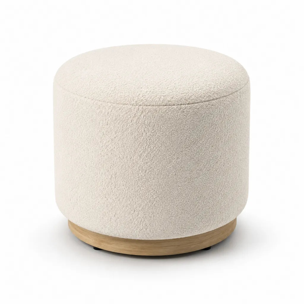 Runder Fusshocker 50 x 45 cm aus Polyester-Boucl¨¦ mit MDF-Sockel in Creme