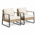2er Set Gartensessel mit PE-Geflecht Stahlgestell und Polyesterkissen Beige 68 x 76 x 82 cm